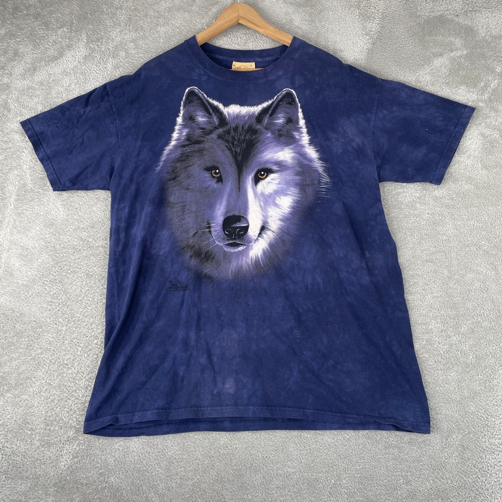 The Mountain Wolf Shirt Mens Large Blue Tie Dye Vincent Hie Nature Art 2008